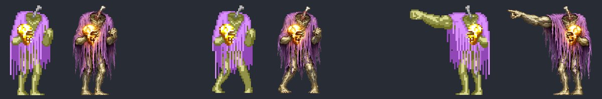 The headless undead carrying a glowing skull, original beside redrawn
