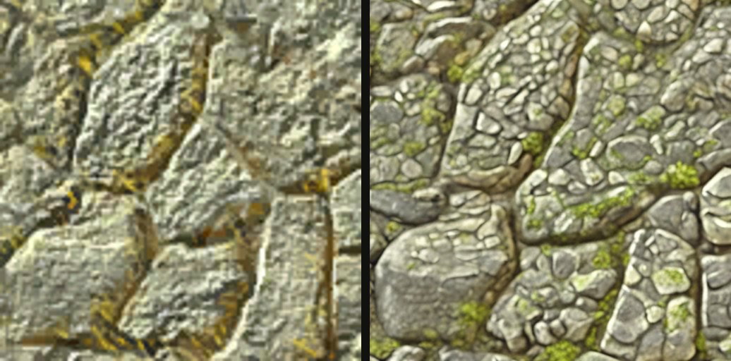 A cobblestone texture, original beside redrawn